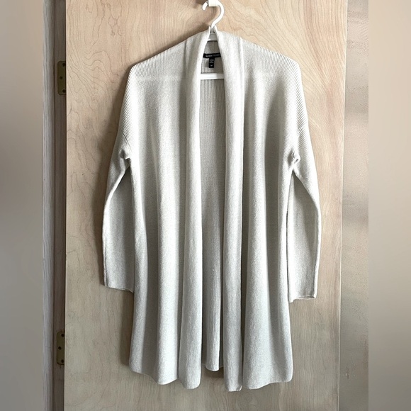 Eileen Fisher Organic Linen Cotton Beige Longline Sm Cardigan Sweater - Picture 1 of 9